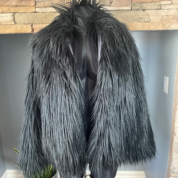 Zadig & Voltaire  FRIDAS Black Faux Fur Jacket Party Rocker Holiday Glam EU36 - Picture 2 of 11